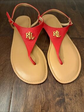 New Ralph Lauren Womens Ellington Flat Sandal Red Size 9.5